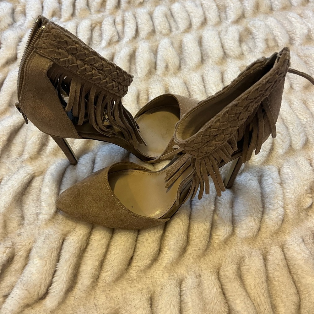 Steve Madden Tan Braided Fringe Heels
